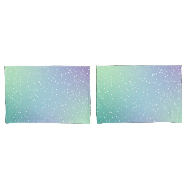 Funda De Cojín Constellations Green Purple Gradient Stars (Anverso - Set)