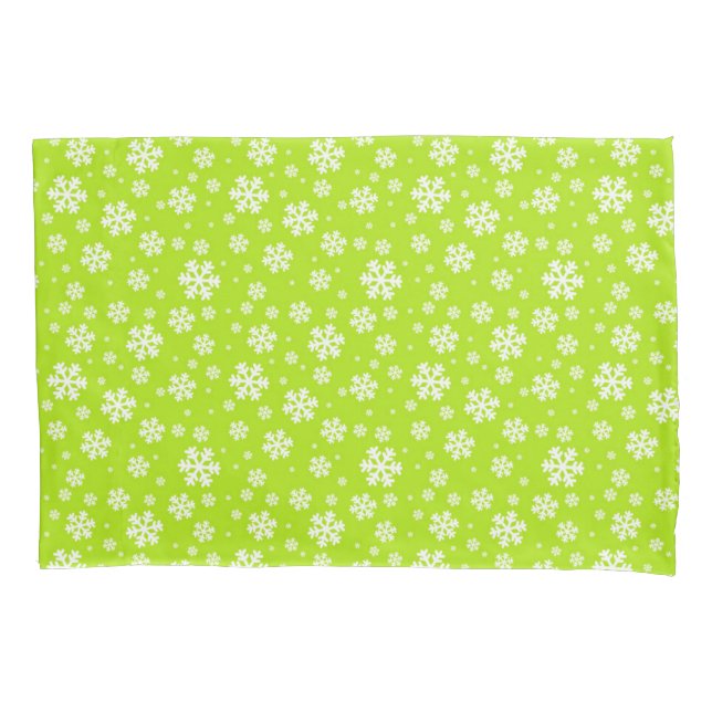 Funda De Cojín Copo de Nieve Blanco sobre Patrón de Invierno Verd (Anverso)
