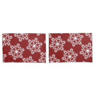 Funda De Cojín Copo de nieve blanco sobre rojo pardo