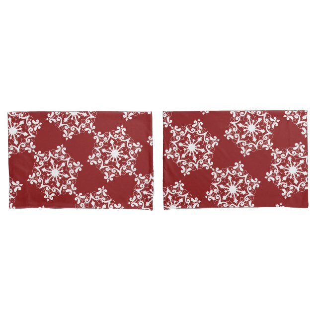 Funda De Cojín Copo de nieve blanco sobre rojo pardo (Anverso - Set)