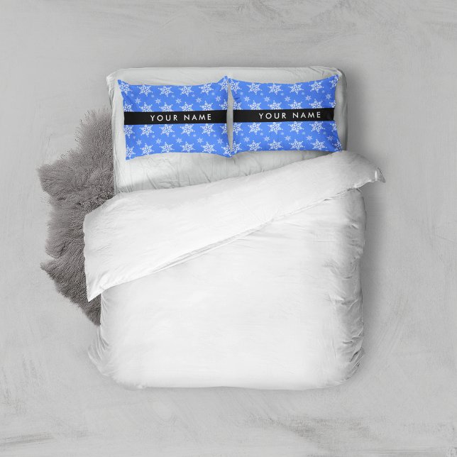 Funda De Cojín Copos de nieve blancos, azul, tu nombre, personali (Subido por el creador)