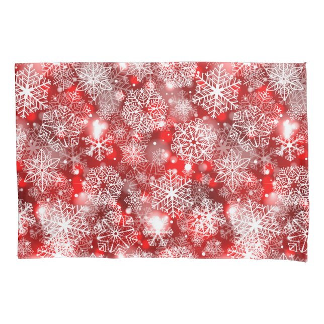 Funda De Cojín Copos de nieve en rojo (Anverso)