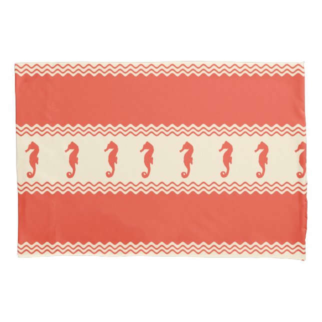 Funda De Cojín Coral Coastal Seahorses Stripes (Anverso)