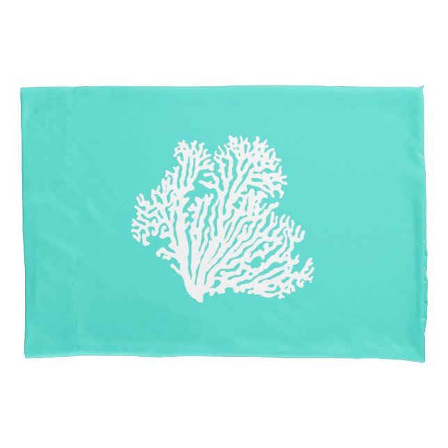 Funda De Cojín Coral De Decoración Turquesa Y Blanco (Anverso)