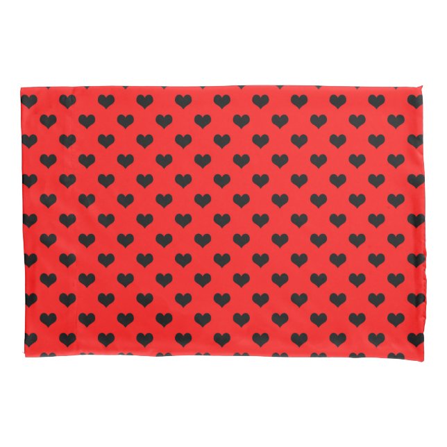 Funda De Cojín Corazón de amor negro sobre fondo rojo (Anverso)