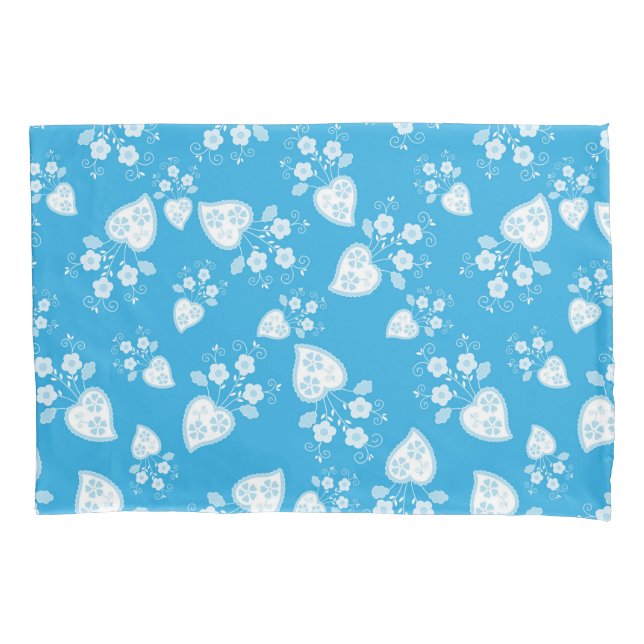 Funda De Cojín Corazón de flores azul (Anverso)