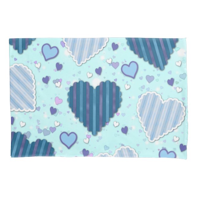 Funda De Cojín Corazones azul y púrpura (Anverso)
