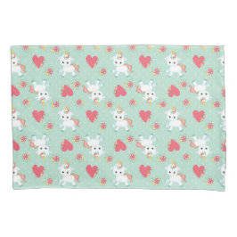Funda De Cojín Corazones de unicornio bebé dulce y patrón de luna