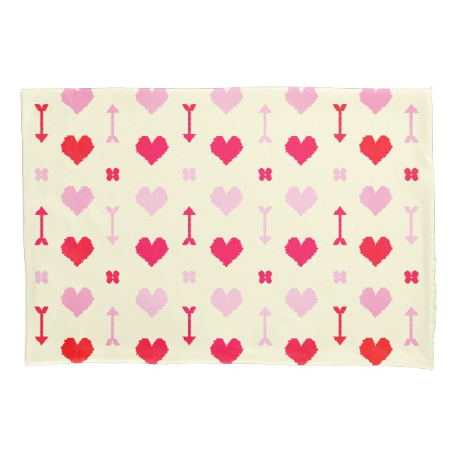 Funda de cojín corazones flechas pixel rosa San Va (Anverso)