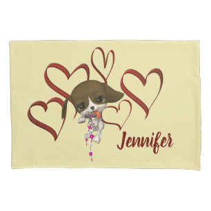 Funda De Cojín Corazones rojos de cachorro curado personalizado