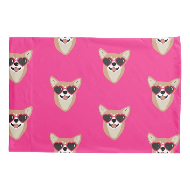 Funda De Cojín Corgi Sonriente Con Gafas De Sol Rosa (Reverso)