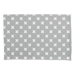 Funda De Cojín Costillas cruzadas blancas en gris