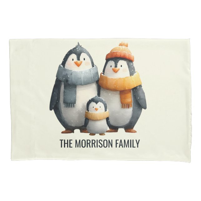 Funda De Cojín Cozy Winter Penguin Family (Anverso)