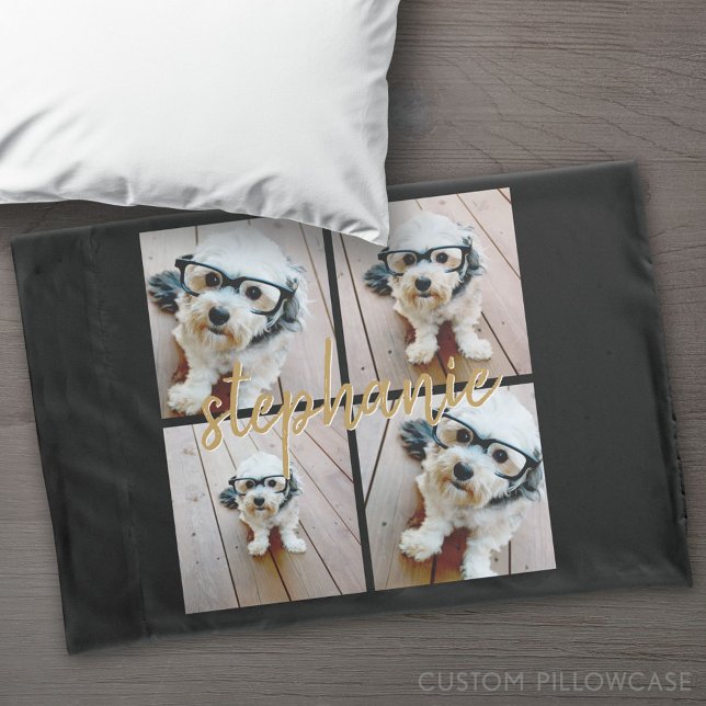 Funda De Cojín Crear su propio Collage de fotos de 4 - Nombre del (Custom Pillowcase)