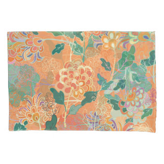 Funda De Cojín Crisantemo chino: patrón naranja floral.