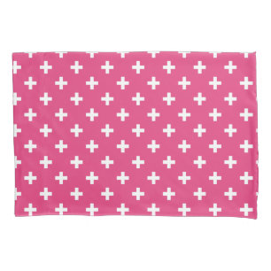 Funda De Cojín Cruces de polka blanca en fucsia