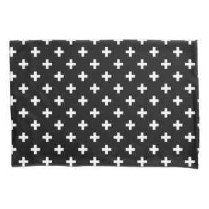 Funda De Cojín Cruces de polka blanca sobre negro