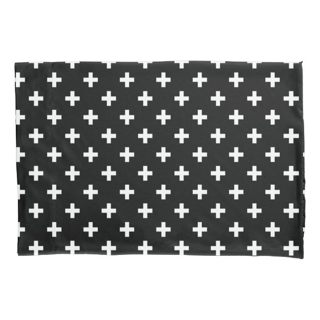Funda De Cojín Cruces de polka blanca sobre negro (Anverso)