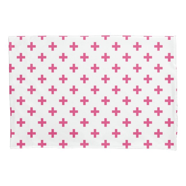 Funda De Cojín Cruces de polka de Fuchsia sobre blanco (Anverso)