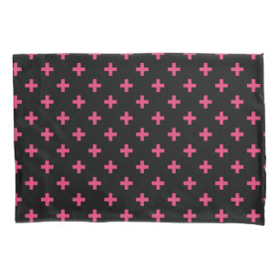 Funda De Cojín Cruces de polka de Fuchsia sobre negro