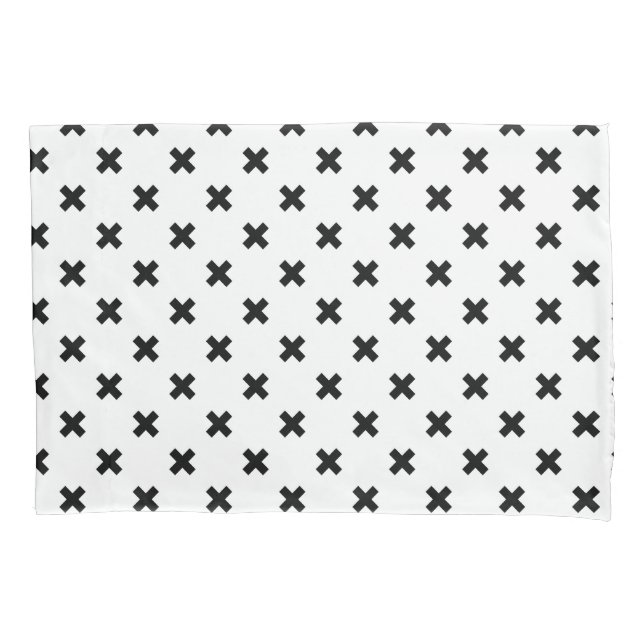 Funda De Cojín Cruces de polka negra sobre blanco (Anverso)