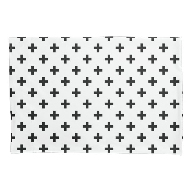 Funda De Cojín Cruces de polka negra sobre blanco (Anverso)