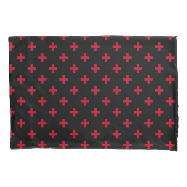 Funda De Cojín Cruces de polka roja sobre negro (Anverso)
