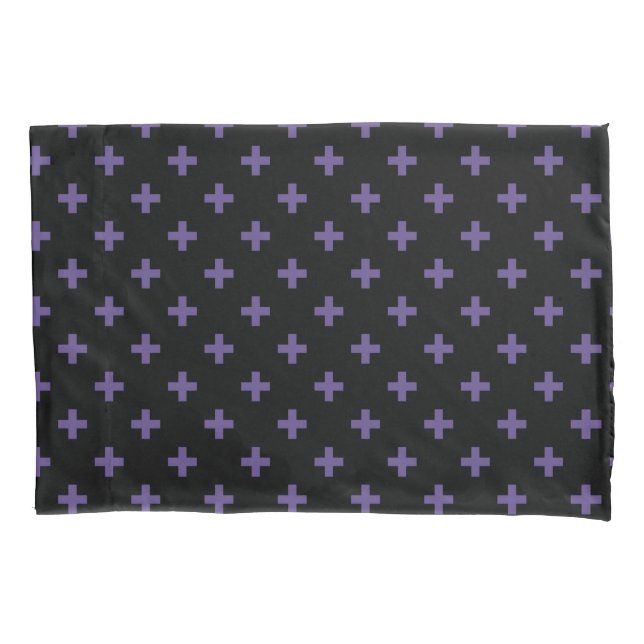 Funda De Cojín Cruces de polka ultravioleta sobre negro (Anverso)