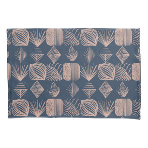 Funda De Cojín Crudo trapo tribal caribeño: Azul marino, rosa