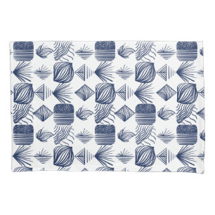 Funda De Cojín Crudo trapo tribal caribeño: blanco, azul marino