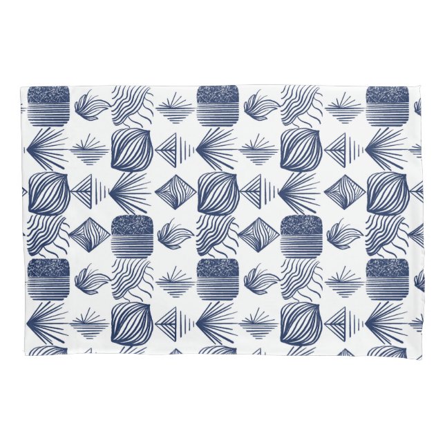 Funda De Cojín Crudo trapo tribal caribeño: blanco, azul marino (Anverso)