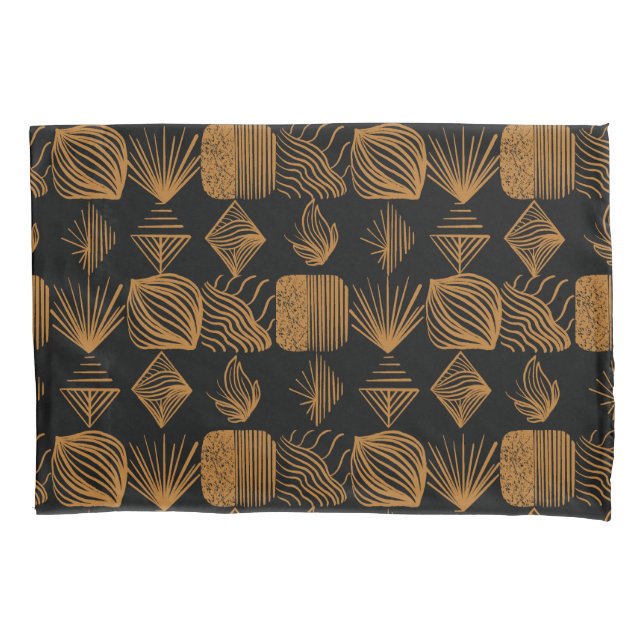 Funda De Cojín Crudo trapo tribal caribeño: negro, oro (Anverso)