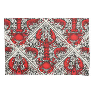 Funda De Cojín Crustáceo en rojo, negro y marfil