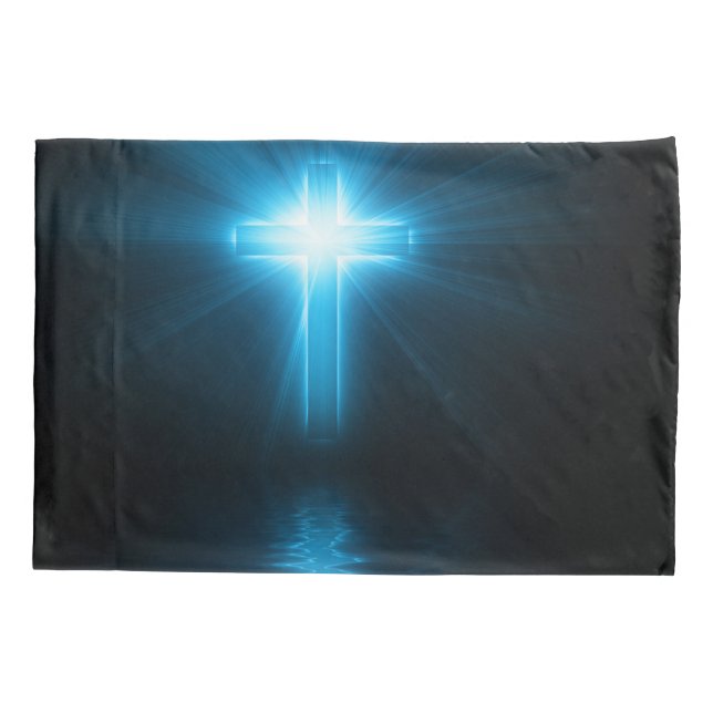 Funda De Cojín Cruz cristiana en luz azul (Reverso)