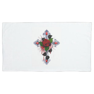 Funda De Cojín Cruz de Plata con una Rosa Roja