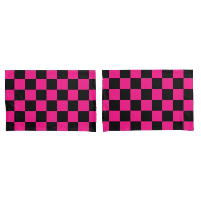 Funda De Cojín Cuadrados controlados retro geométrico negro rosa  (Anverso - Set)