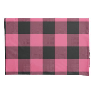 Funda De Cojín Cuadrados de búfalo rosados y negros