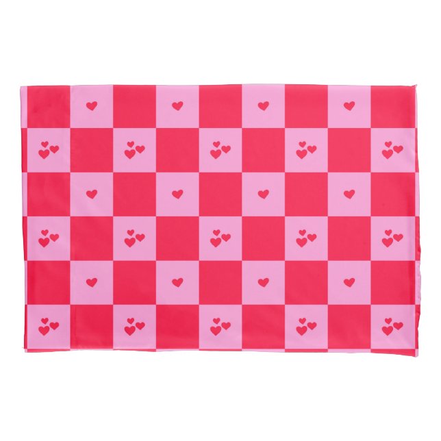 Funda De Cojín Cuadrícula cardíaca rosa y roja (Anverso)