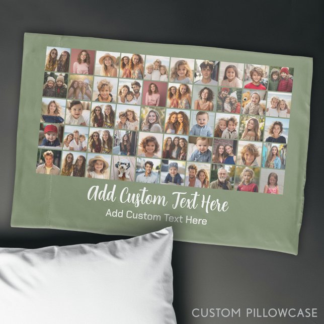 Funda De Cojín Cuadrícula de 50 Collages de fotos - Texto de guió (Custom Photo Collage Pillowcase)