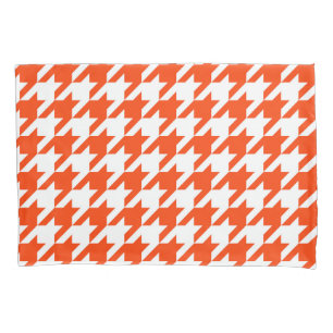 Funda De Cojín Cuadro Escocés Houndstooth Blanco Naranja