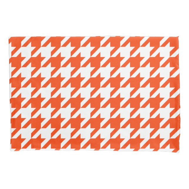 Funda De Cojín Cuadro Escocés Houndstooth Blanco Naranja (Anverso)