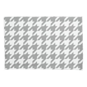 Funda De Cojín Cuadro Houndstooth blanco Gris Ceniza
