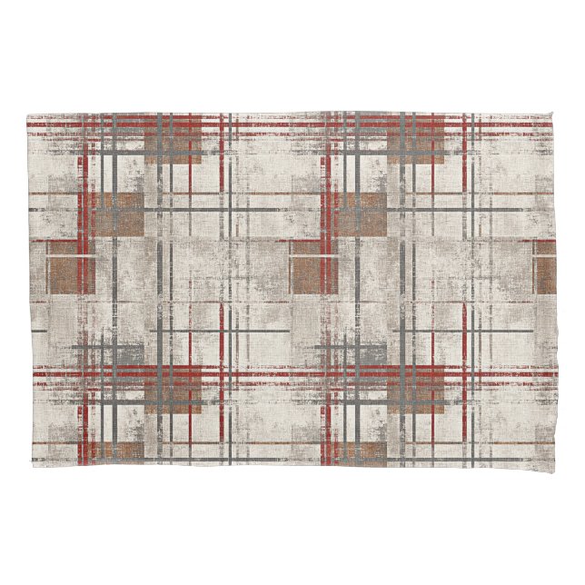 Funda De Cojín Cuadro rojo rústico moderno (Anverso)