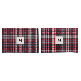 Funda De Cojín Cuadro Tartán Rojo Patrón Elegante Monogramado
