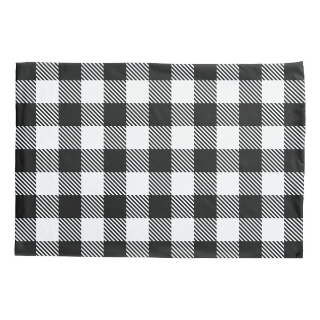 Funda De Cojín Cuadros de Búfalo Negro Blanco (Reverso)