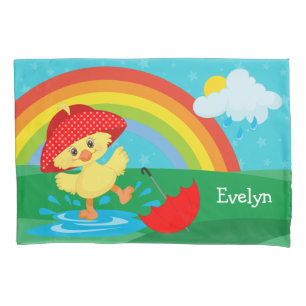 Funda De Cojín Cuerdo feliz con lluvia en arcoiris