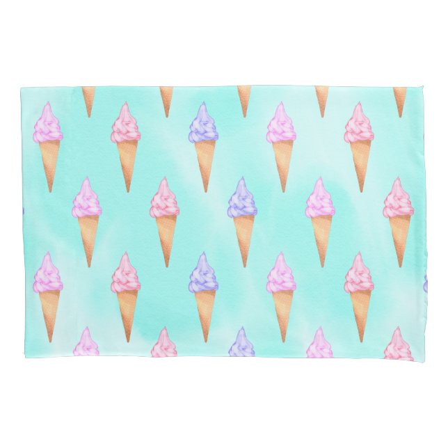 Funda De Cojín Cuidada Morada Rosa Verano Helado Crema Cones Agua (Anverso)