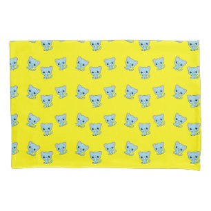 Funda De Cojín Cuidado gatito azul rebote sobre amarillo