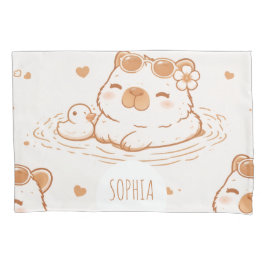 Funda De Cojín Custom Name Cute Capybara With Sunglasses Kids