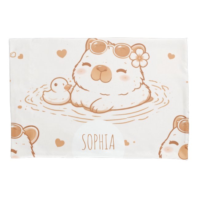 Funda De Cojín Custom Name Cute Capybara With Sunglasses Kids (Anverso)